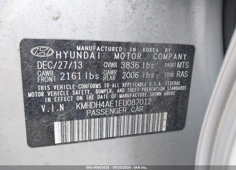 2014 HYUNDAI ELANTRA SE VIN: KMHDH4AE1EU087012