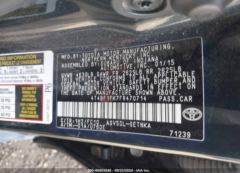 2015 TOYOTA CAMRY LE VIN: 4T4BF1FK7FR470714