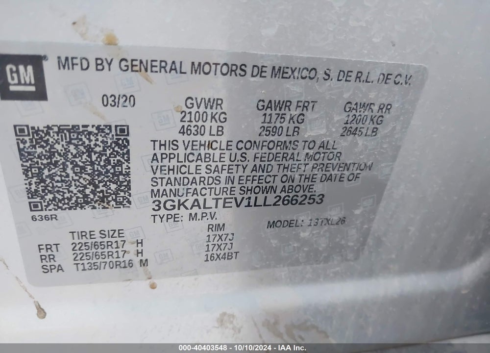 2020 GMC TERRAIN AWD SLE VIN: 3GKALTEV1LL266253