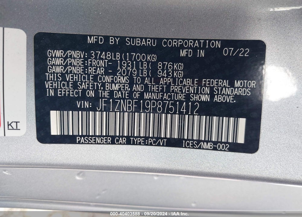 2023 TOYOTA GR86 PREMIUM VIN: JF1ZNBF19P8751412