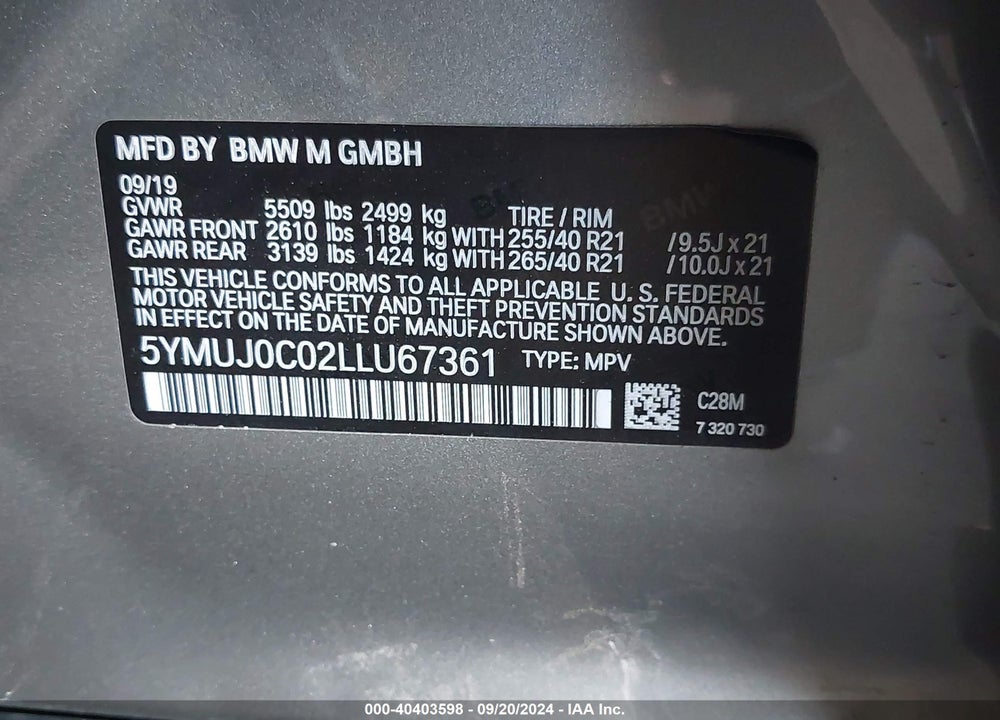 2020 BMW X4 M VIN: 5YMUJ0C02LLU67361