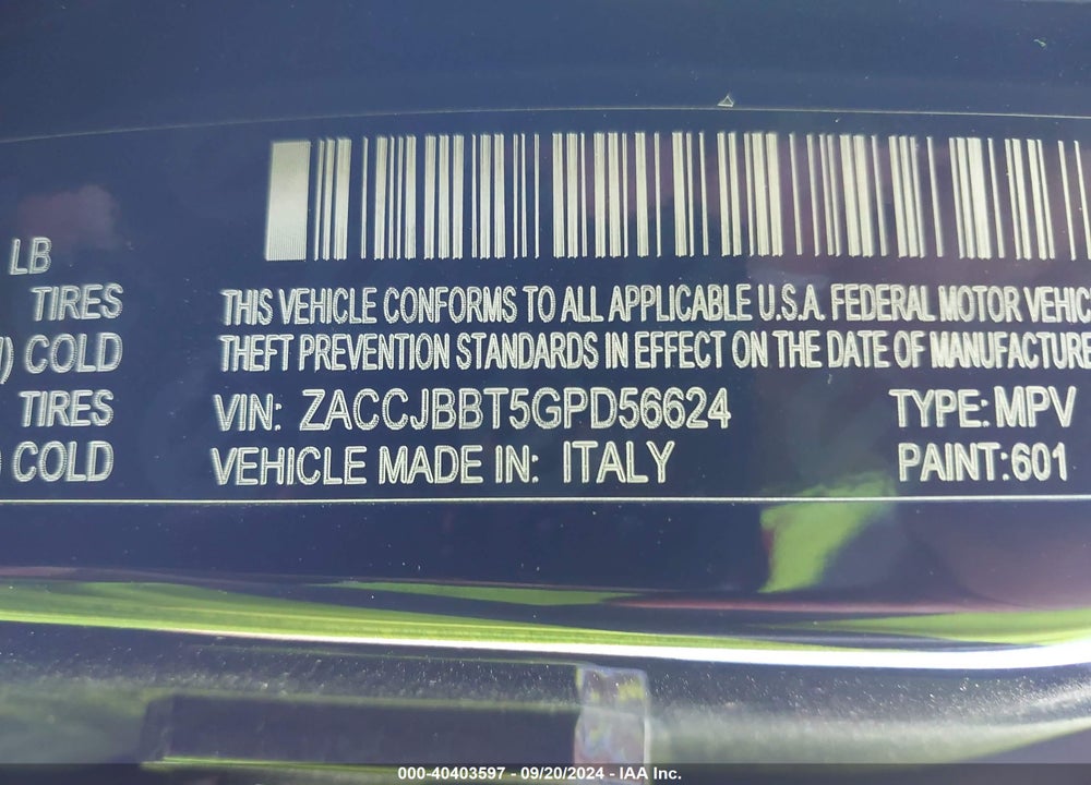 2016 JEEP RENEGADE LATITUDE VIN: ZACCJBBT5GPD56624
