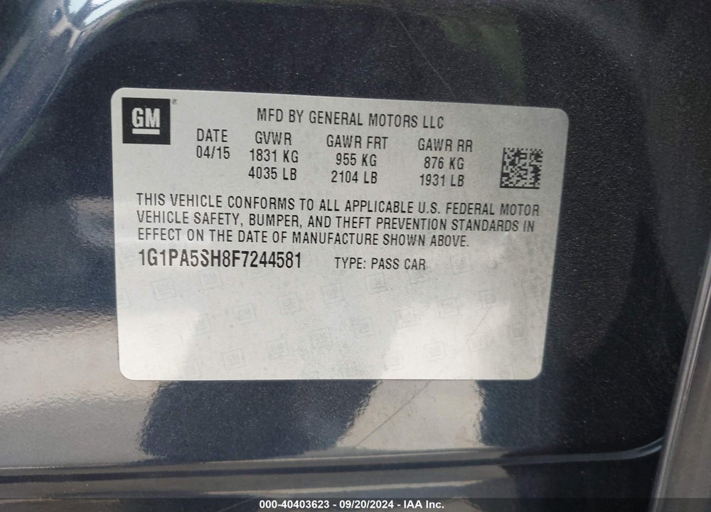 2015 CHEVROLET CRUZE LS AUTO VIN: 1G1PA5SH8F7244581