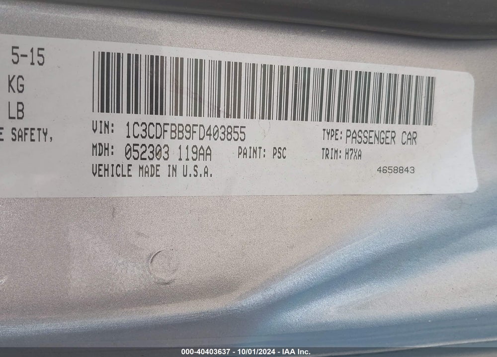 2015 DODGE DART VIN: 1C3CDFBB9FD403855