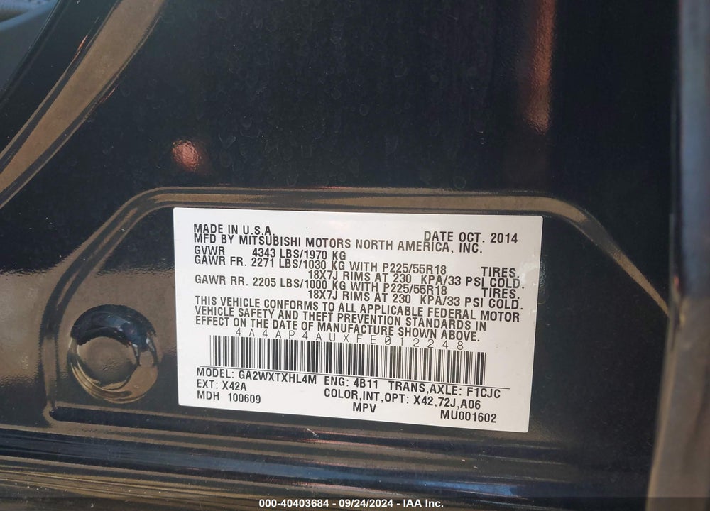 2015 MITSUBISHI OUTLANDER SPORT SE VIN: 4A4AP4AUXFE012248
