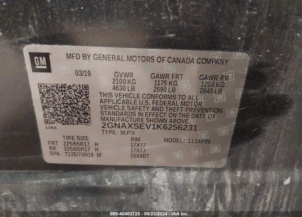 2019 CHEVROLET EQUINOX LS VIN: 2GNAXSEV1K6256231