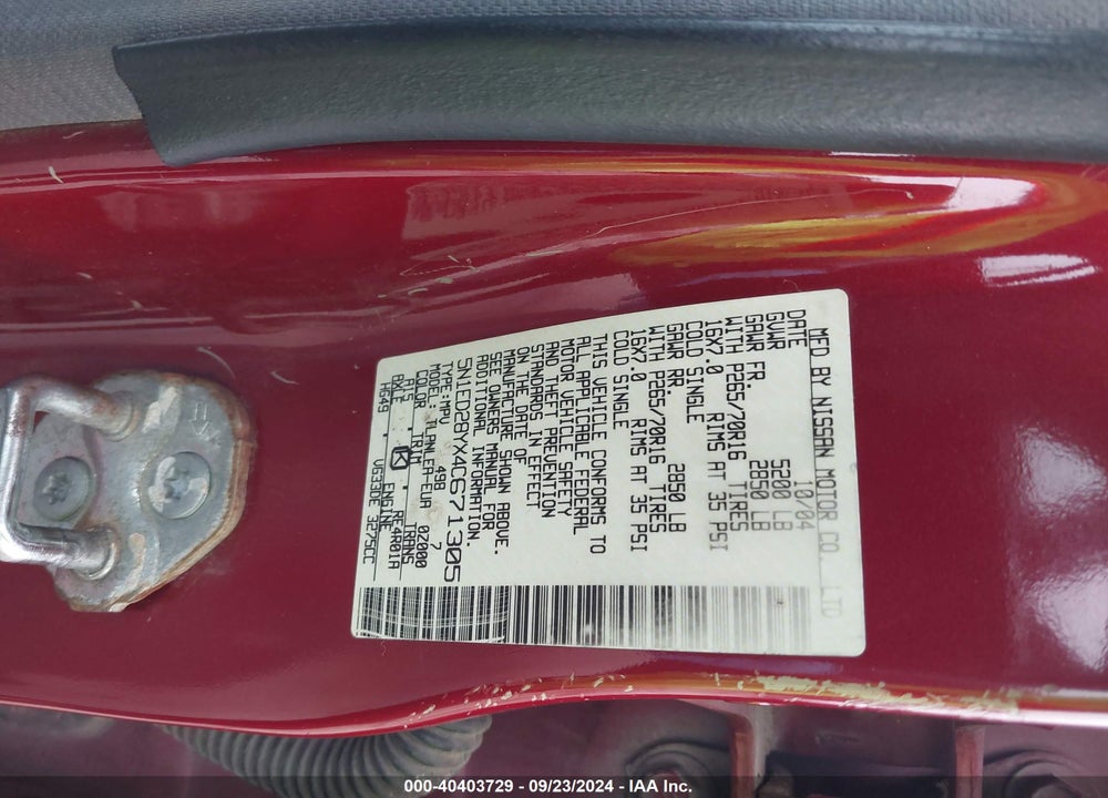 2004 NISSAN XTERRA XE VIN: 5N1ED28YX4C671305