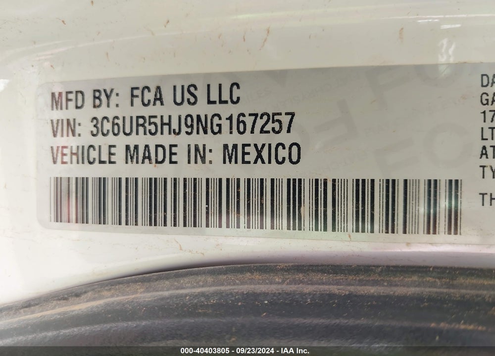 2022 RAM 2500 TRADESMAN 4X4 8' BOX VIN: 3C6UR5HJ9NG167257