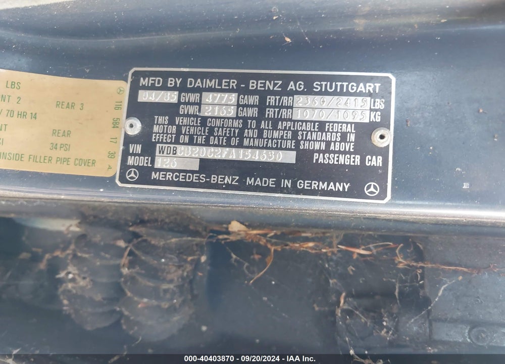 1985 MERCEDES-BENZ 300 SD VIN: WDBCB20C2FA154630
