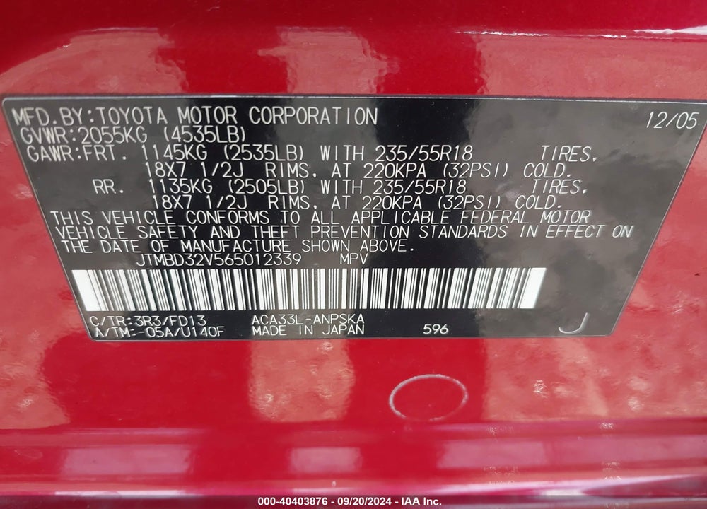 2006 TOYOTA RAV4 SPORT VIN: JTMBD32V565012339