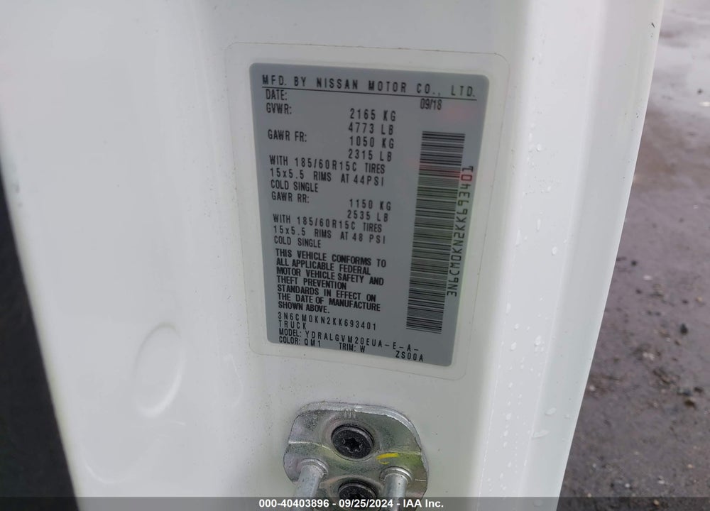 2019 NISSAN NV200 SV VIN: 3N6CM0KN2KK693401