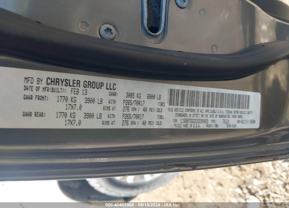 2013 RAM 1500 SLT VIN: 1C6RR7GG2DS599459