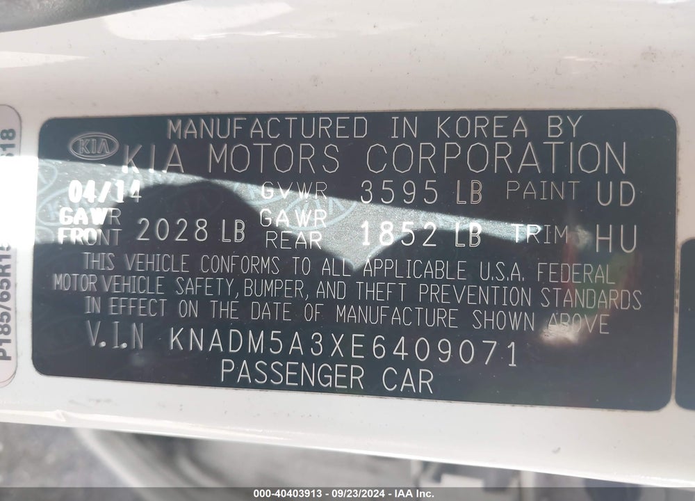 2014 KIA RIO LX VIN: KNADM5A3XE6409071