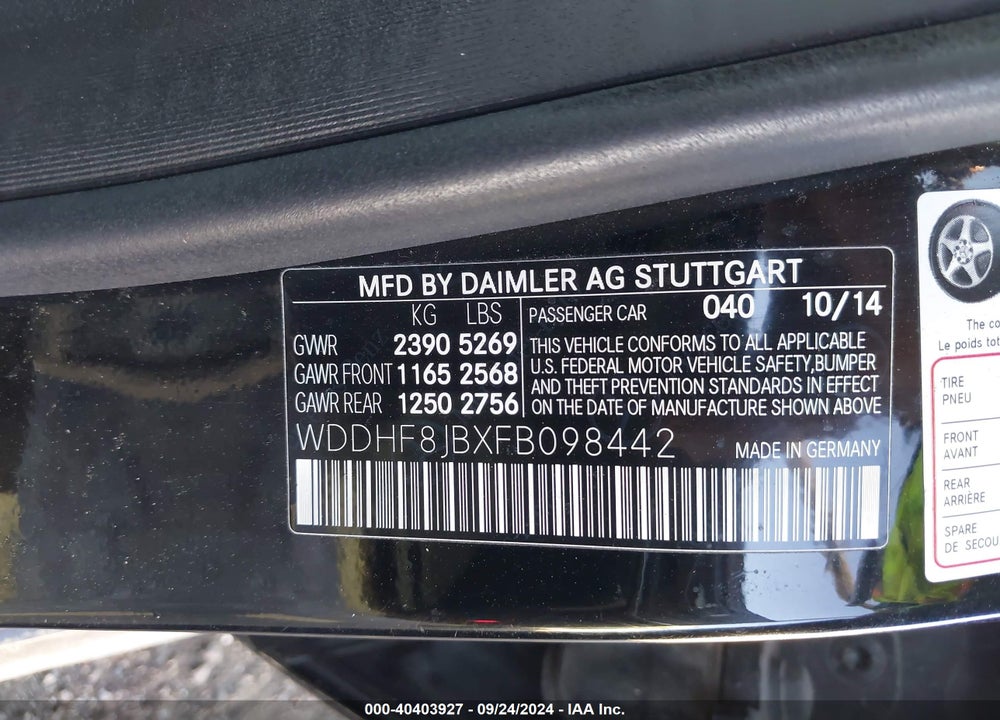 2015 MERCEDES-BENZ E 350 4MATIC VIN: WDDHF8JBXFB098442