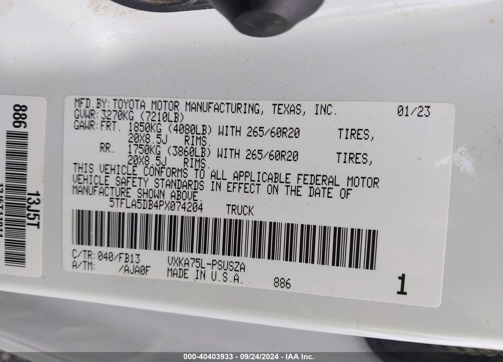 2023 TOYOTA TUNDRA SR5 VIN: 5TFLA5DB4PX074204