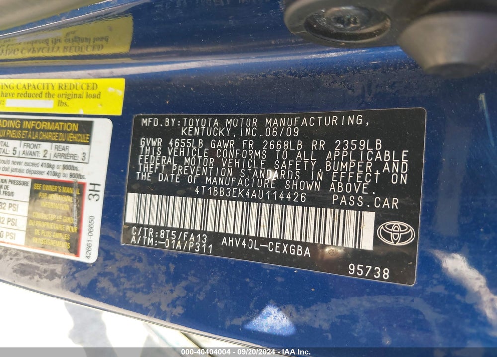 2010 TOYOTA CAMRY HYBRID VIN: 4T1BB3EK4AU114426