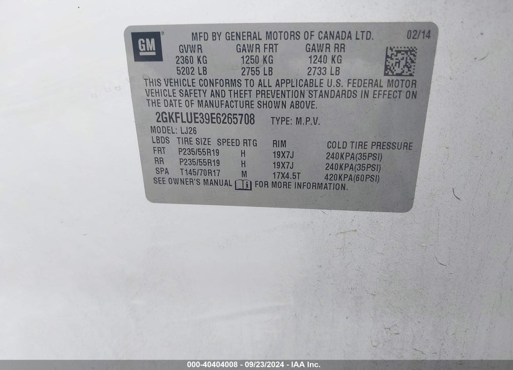 2014 GMC TERRAIN DENALI VIN: 2GKFLUE39E6265708