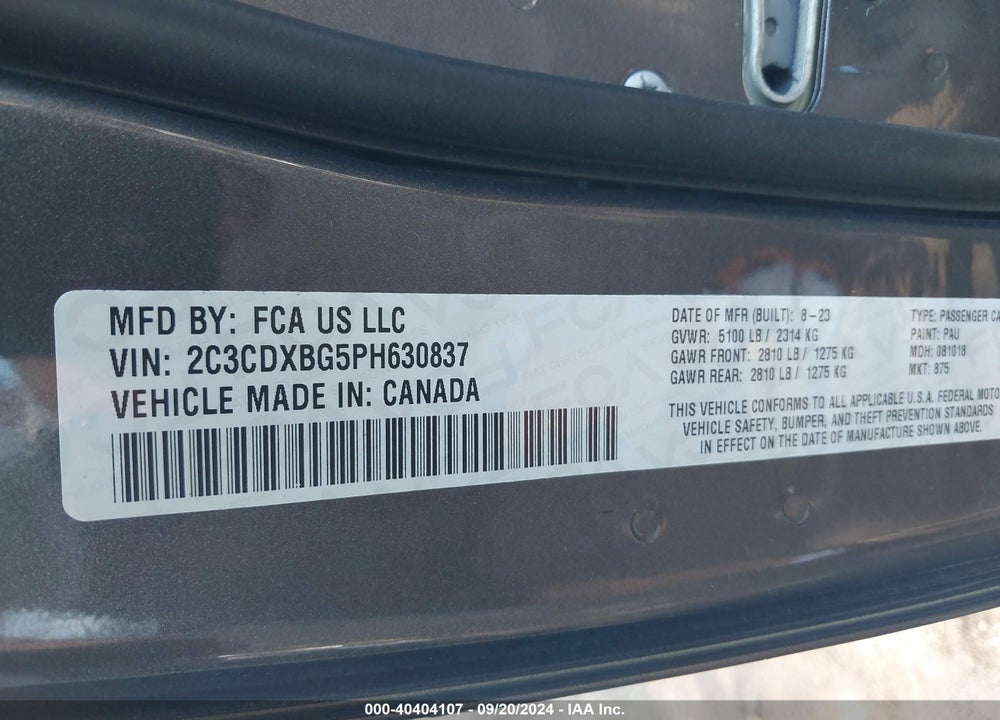 2023 DODGE CHARGER SXT VIN: 2C3CDXBG5PH630837