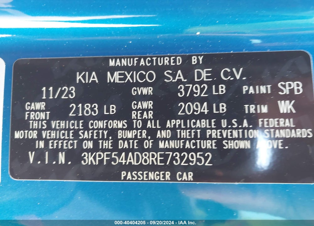 2024 KIA FORTE GT LINE VIN: 3KPF54AD8RE732952