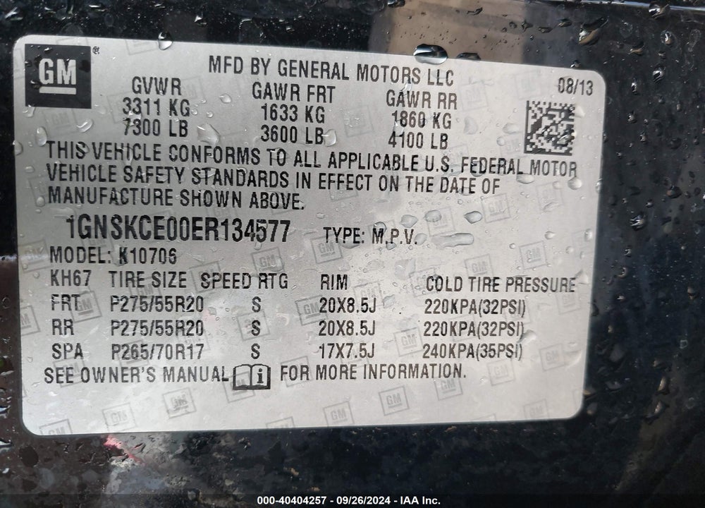 2014 CHEVROLET TAHOE LTZ VIN: 1GNSKCE00ER134577