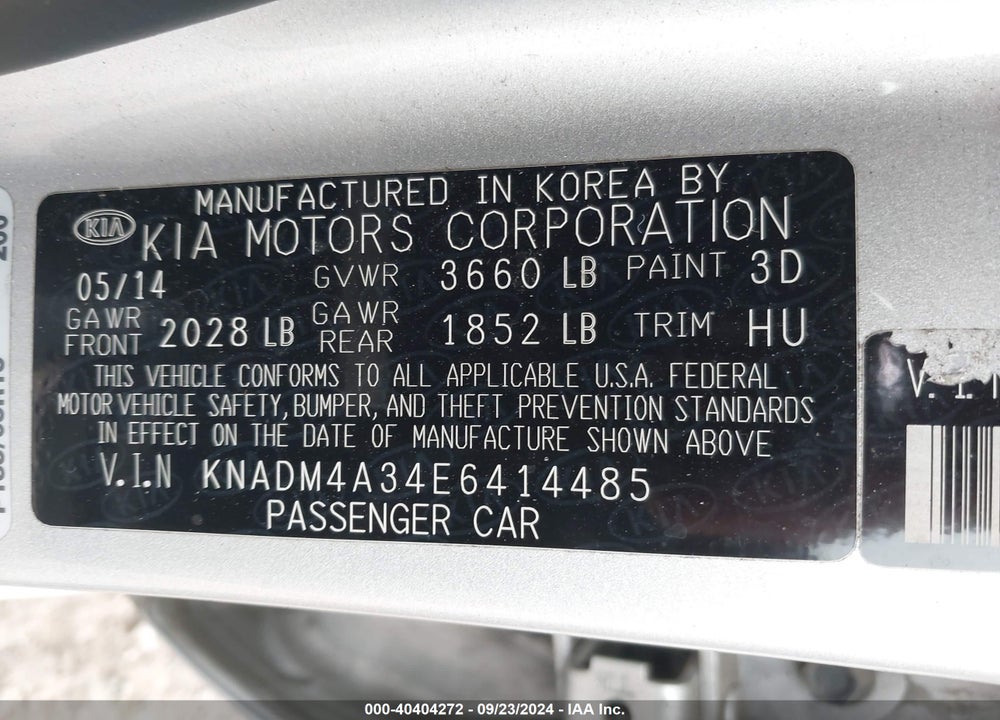 2014 KIA RIO LX VIN: KNADM4A34E6414485