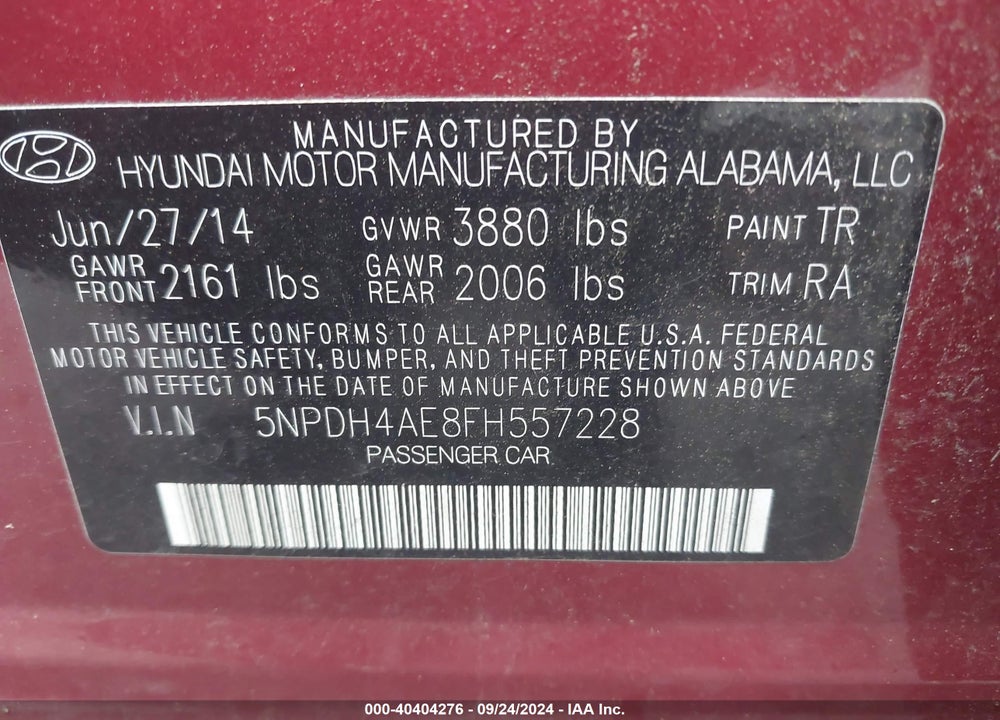 2015 HYUNDAI ELANTRA SE VIN: 5NPDH4AE8FH557228