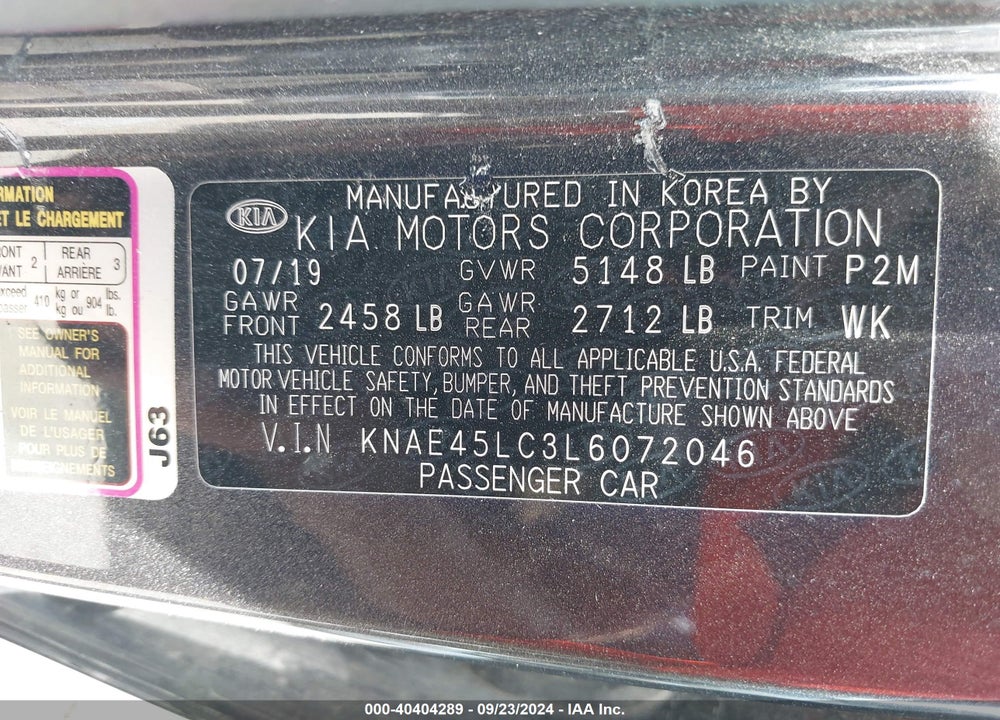 2020 KIA STINGER GT1 VIN: KNAE45LC3L6072046