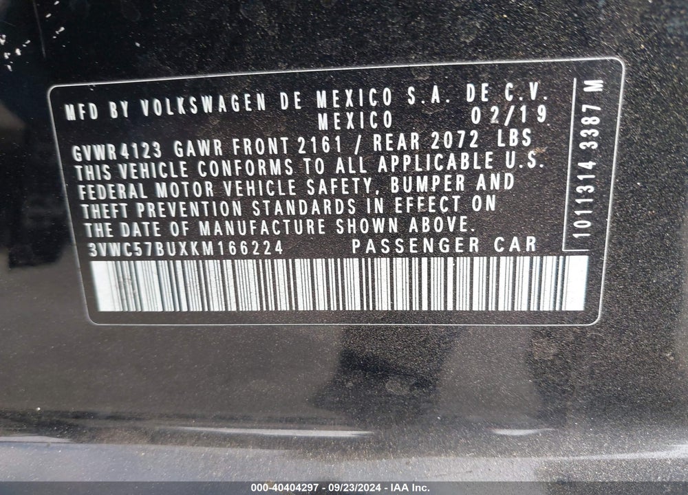 2019 VOLKSWAGEN JETTA 1.4T R-LINE/1.4T S/1.4T SE VIN: 3VWC57BUXKM166224