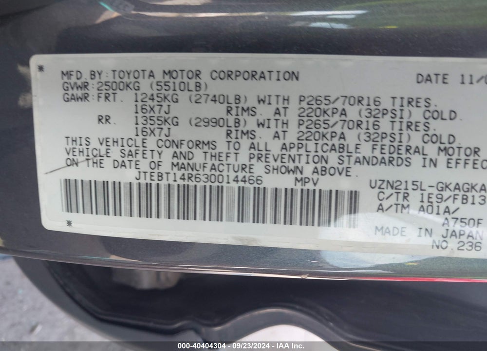 2003 TOYOTA 4RUNNER SR5 SPORT V8 VIN: JTEBT14R630014466