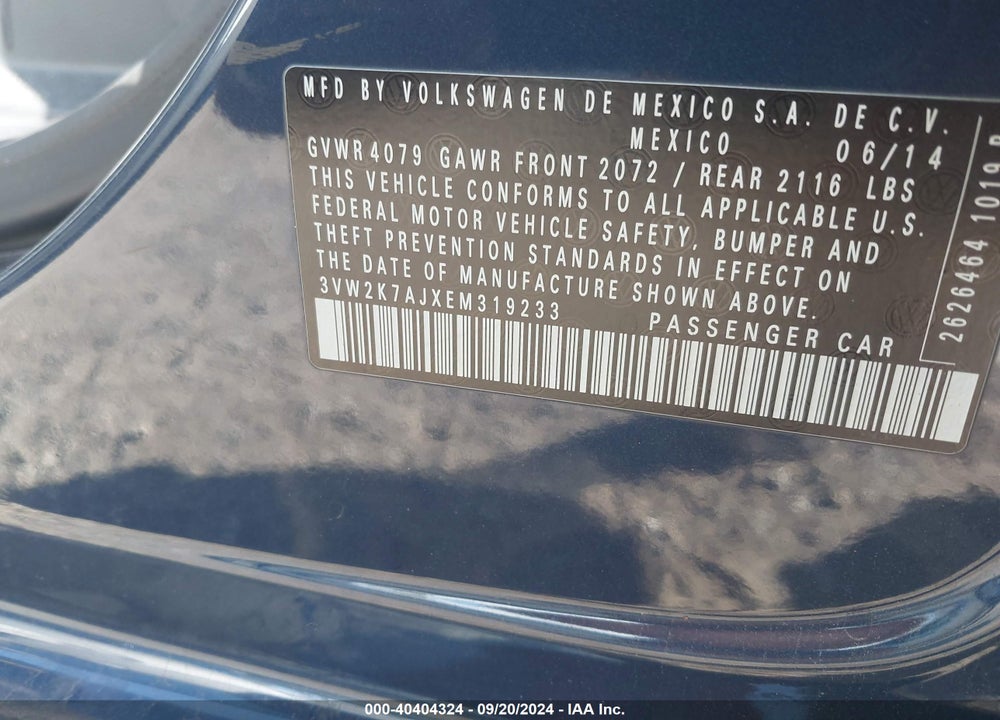 2014 VOLKSWAGEN JETTA 2.0L S VIN: 3VW2K7AJXEM319233