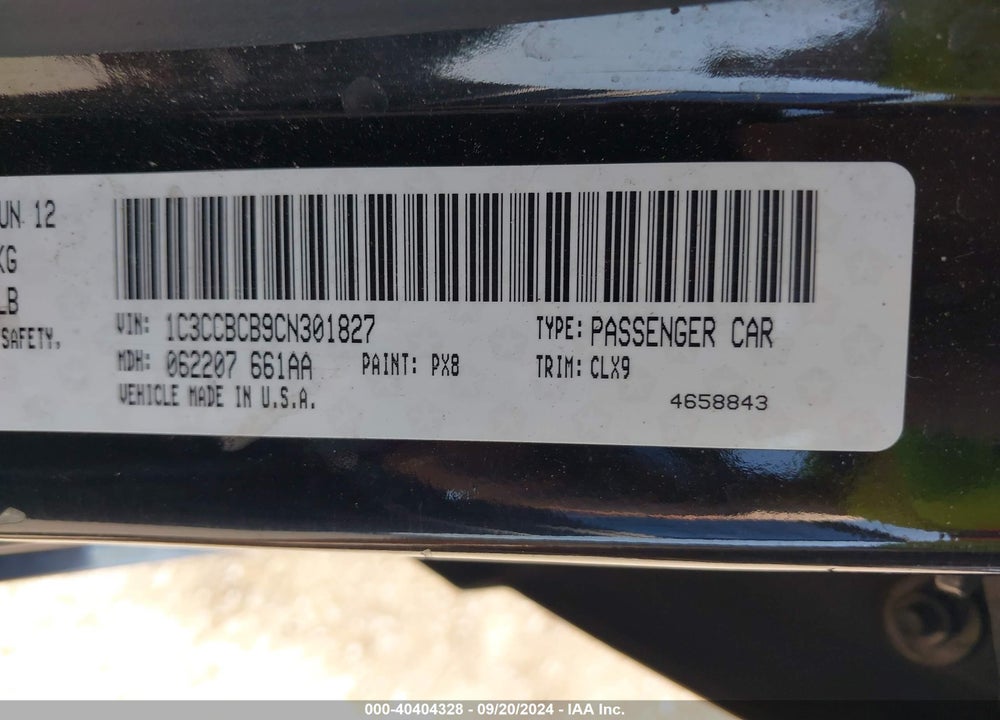 2012 CHRYSLER 200 LIMITED VIN: 1C3CCBCB9CN301827