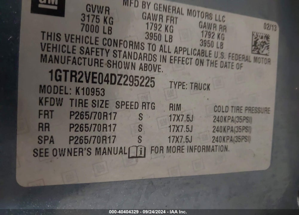 2013 GMC SIERRA 1500 SLE VIN: 1GTR2VE04DZ295225