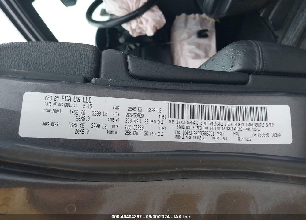 2015 JEEP GRAND CHEROKEE ALTITUDE VIN: 1C4RJFAG5FC865721