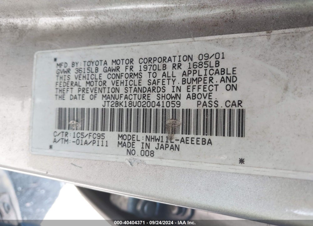 2002 TOYOTA PRIUS VIN: JT2BK18U020041059