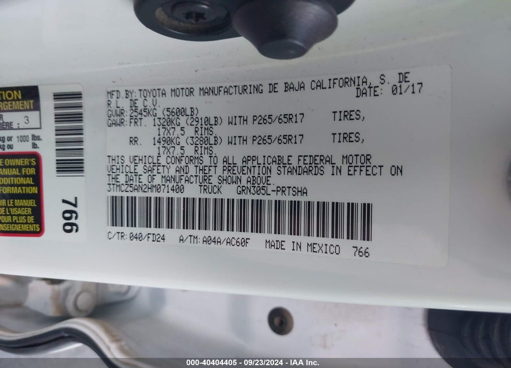 2017 TOYOTA TACOMA TRD SPORT VIN: 3TMCZ5AN2HM071400