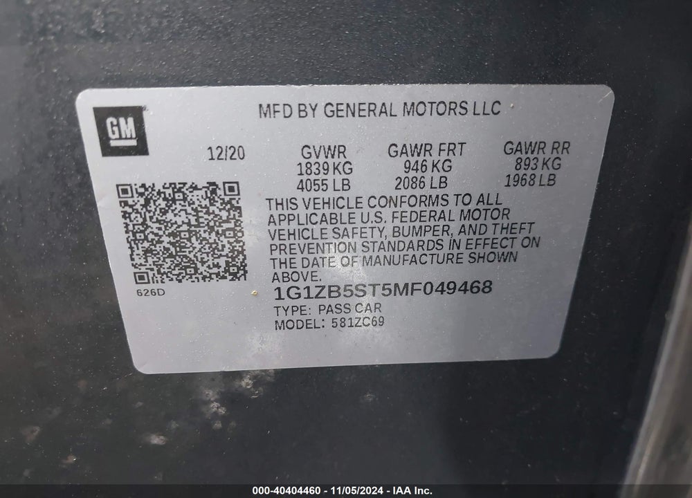 2021 CHEVROLET MALIBU FWD LS VIN: 1G1ZB5ST5MF049468
