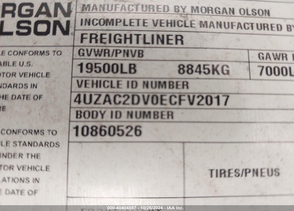 2014 FREIGHTLINER CHASSIS M LINE WALK-IN VAN VIN: 4UZAC2DV0ECFV2017