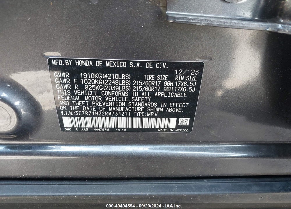 2024 HONDA HR-V 2WD LX VIN: 3CZRZ1H32RM734211