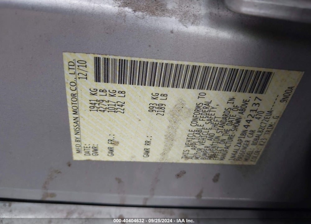 2011 NISSAN ALTIMA 2.5 S VIN: 1N4AL2AP1BN442137
