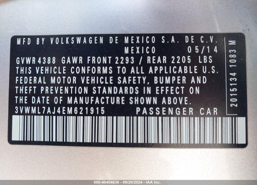 2014 VOLKSWAGEN JETTA SPORTWAGEN 2.0L TDI VIN: 3VWML7AJ4EM621915