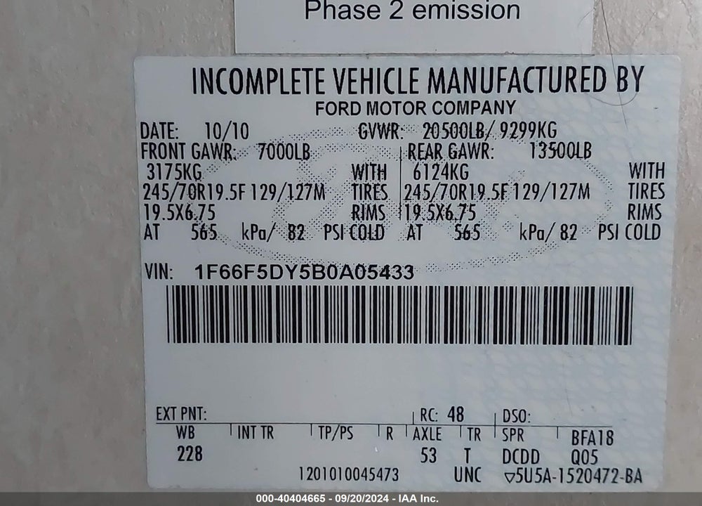 2011 COACHMEN MIRANDA CLA VIN: 1F66F5DY5B0A05433