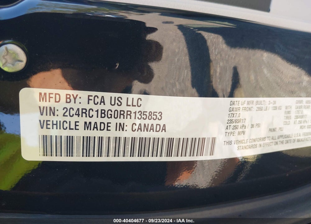 2024 CHRYSLER PACIFICA TOURING L VIN: 2C4RC1BG0RR135853