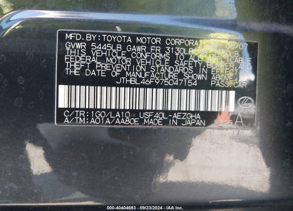 2007 LEXUS LS 460 VIN: JTHBL46F975047154