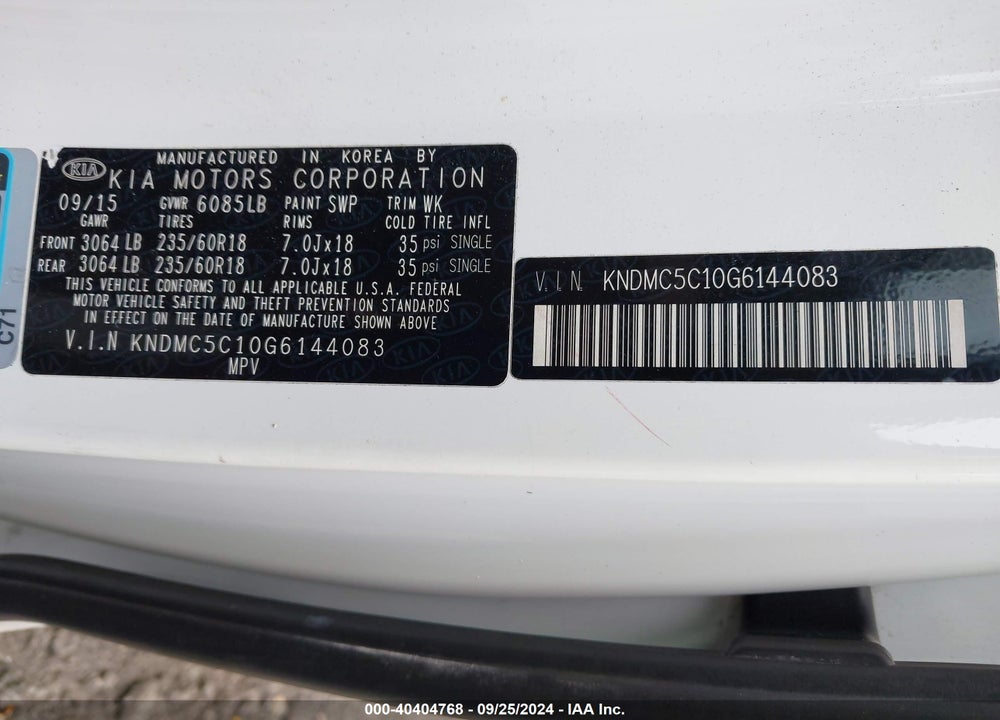 2016 KIA SEDONA EX VIN: KNDMC5C10G6144083