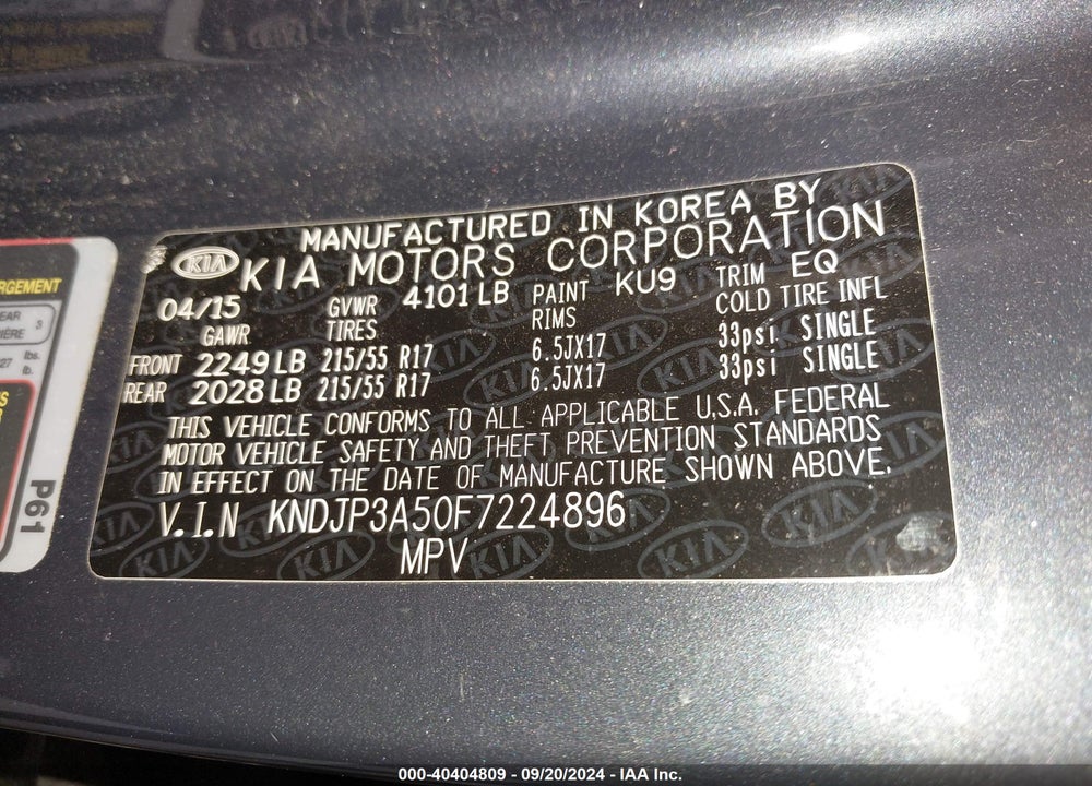 2015 KIA SOUL VIN: KNDJP3A50F7224896