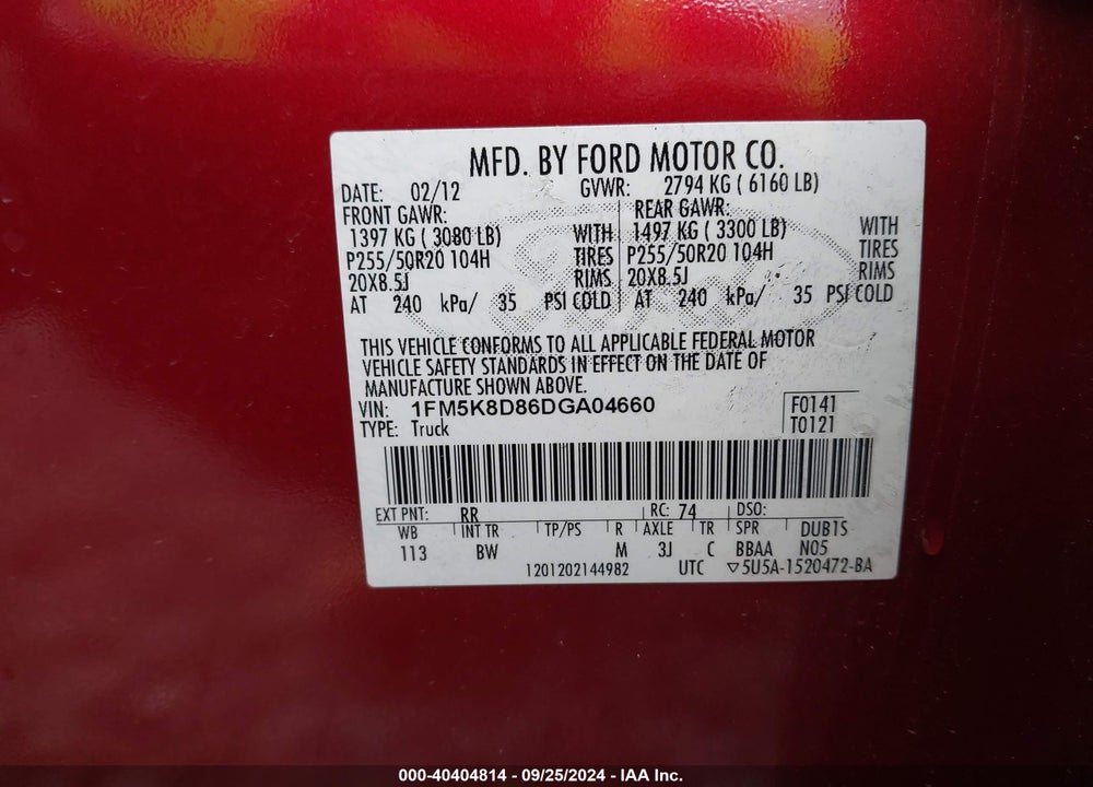 2013 FORD EXPLORER XLT VIN: 1FM5K8D86DGA04660
