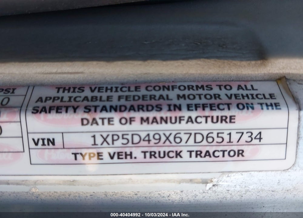 2007 PETERBILT 379 VIN: 1XP5D49X67D651734