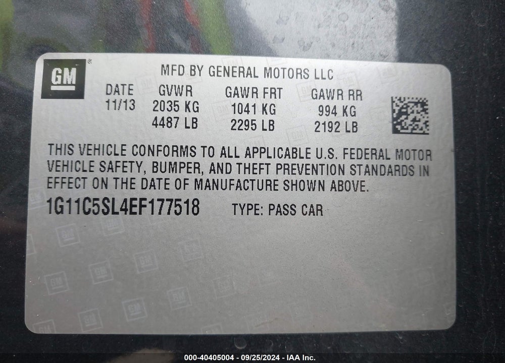 2014 CHEVROLET MALIBU 1LT VIN: 1G11C5SL4EF177518