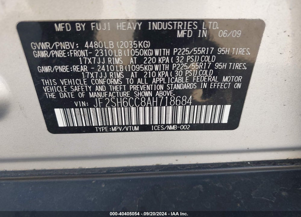 2010 SUBARU FORESTER 2.5X PREMIUM VIN: JF2SH6CC8AH718684