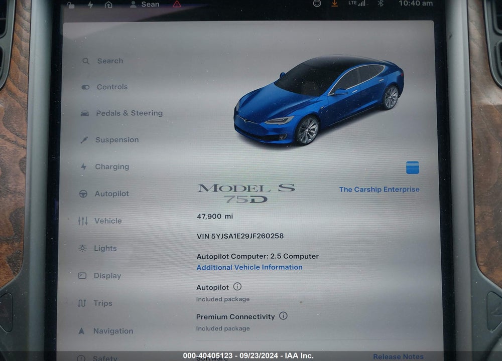 2018 TESLA MODEL S 100D/75D/P100D VIN: 5YJSA1E29JF260258